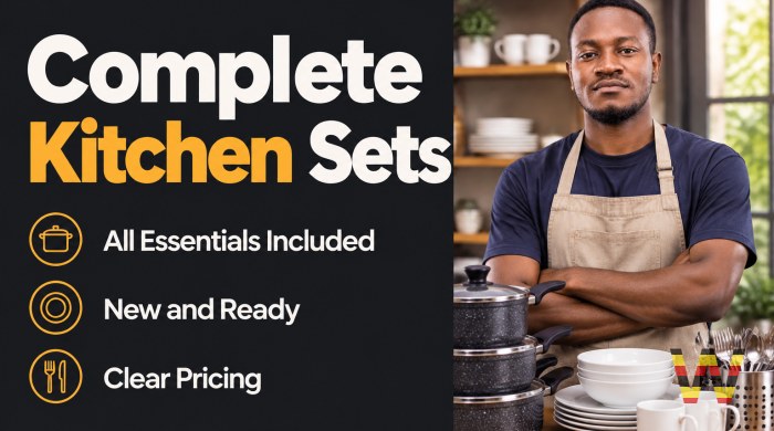 I will supply complete kitchen ware sets for new homes