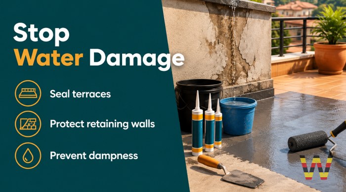 We will waterproof terraces and retaining walls