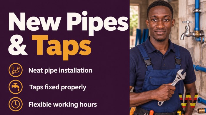 I will install new pipes and taps for homes and shops