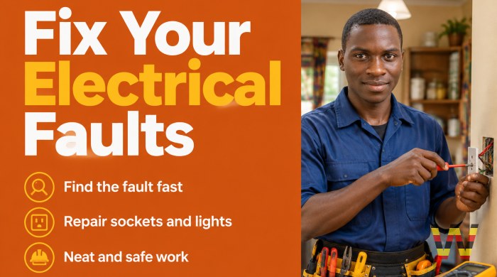 I will diagnose and fix electrical faults in homes and shops